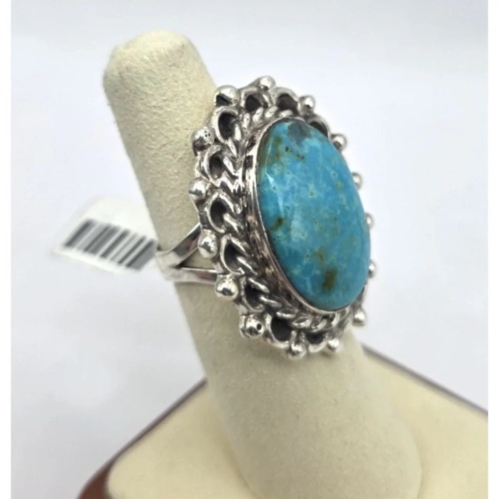 Large Sonoran Gold Turquoise Ring Size 6.5 Navajo Sterling‎ Silver Signed SM NWT